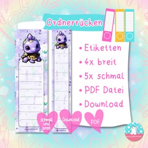 Ordnerrücken - Etiketten - Lavendel Schildkröte  - PDF A4 Download - für breite & schmale Ordner