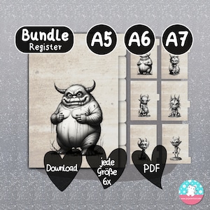 Register - böse und gemeine Monster - Trennblätter - Planer - Binder - Ringbuch - PDF A4 Download - A5 A6 A7