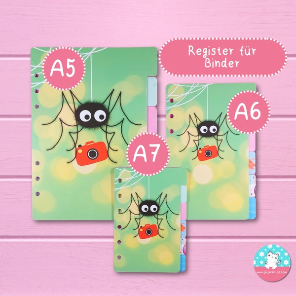 Register Verzeichnis A5 A6 A7 - Budgetbinder- Binder- Budgetbuch- Umschlagmethode - Spinne Fipps - Kawaii