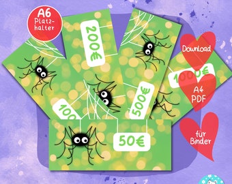 Platzhalter Fipps - 50 100 200 500 1000 Euro - PDF A4 Download - passend für A6 Zippertaschen - Umschlagmethode