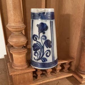 Antique Westerwald German salt glaze stoneware cobalt colored jug/pot/stone Bembel