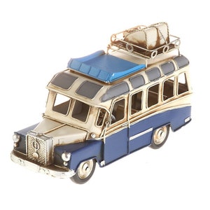 Tin model picture frame station wagon coach vintage car blue handmade unique