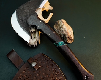 Hacha rústica hecha a mano: mango de madera de padauk, decoración para acampar