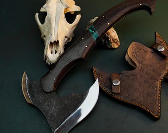 Hacha vikinga rústica hecha a mano: hoja de acero 80CRV2, mango de wengué