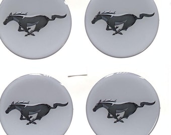Mustang Epoxy Emblem Set of 4 x All sizes Domed Silicone Stickers 3D Print Logo for Wheel Center Cap, Laptop, Car interior, Door, Mirror