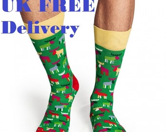 Men's Socks,Christmas Party,Green and red,Perfect Gift,78% Cotton,Uk Free Delivery