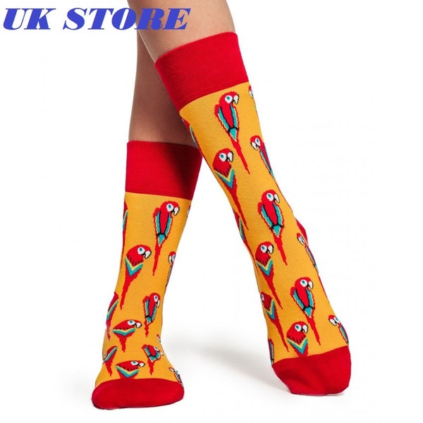 Chaussettes pour femme, animal perroquet, jaune et rouge, cadeau parfait, 78 % coton.