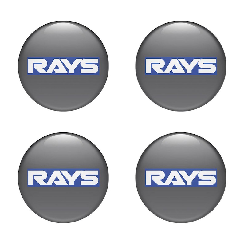 Rays Racing Epoxy Emblem Set of 4 x All sizes Domed Silicone Stickers 3D Print Logo for Wheel Center Cap, Laptop, Car interior, Door, Mirror 4
