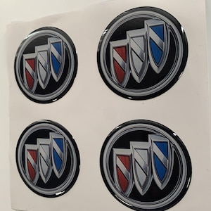 Buick Epoxy Emblem Set of 4 x All sizes Domed Silicone Stickers 3D Print Logo for Wheel Center Cap, Laptop, Car interior, Door, Mirror