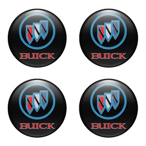 Buick Epoxy Emblem Set of 4 x All sizes Domed Silicone Stickers 3D Print Logo for Wheel Center Cap, Laptop, Car interior, Door, Mirror