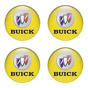 Buick Epoxy Emblem Set of 4 x All sizes Domed Silicone Stickers 3D Print Logo for Wheel Center Cap, Laptop, Car interior, Door, Mirror