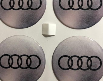 Audi Epoxy Emblem Set of 4 x All sizes Domed Silicone Stickers 3D Print Logo for Wheel Center Cap, Laptop, Car interior, Door, Mirror