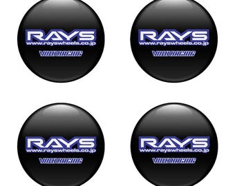 Rays Racing Wheel Center Cap Stickers, Domed 3D Silicone Emblems (Set of 4)