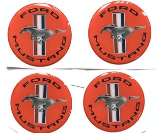 Mustang Epoxy Emblem Set of 4 x All sizes Domed Silicone Stickers 3D Print Logo for Wheel Center Cap, Laptop, Car interior, Door, Mirror