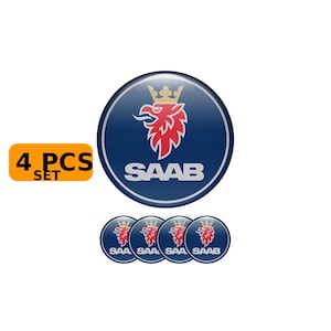 Saab Wheel Center Cap Stickers | Domed Epoxy Emblem Set (4 PCS)