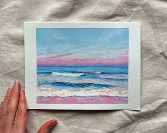 Pink Beach I Original Gouache Painting I Nature Painting I Wall Decor