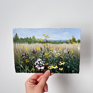 Flowers in field | Original Gouache Malerei | Naturbild | Wanddekor image 2