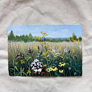 Flowers in field | Original Gouache Malerei | Naturbild | Wanddekor image 1