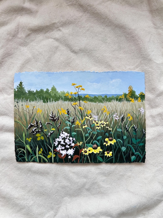 Flowers in field | Original Gouache Malerei | Naturbild | Wanddekor