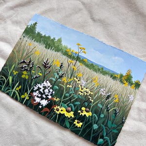 Flowers in field | Original Gouache Malerei | Naturbild | Wanddekor image 3