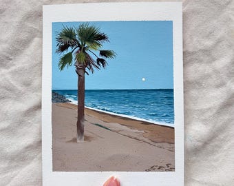 Palm Tree | Original Gouache Painting | Beach Seascape Wall Art