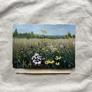 Flowers in field | Original Gouache Malerei I Naturbild I Wanddekor