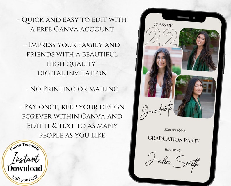 Digital Graduation Invitation Template Electronic Graduation Etsy