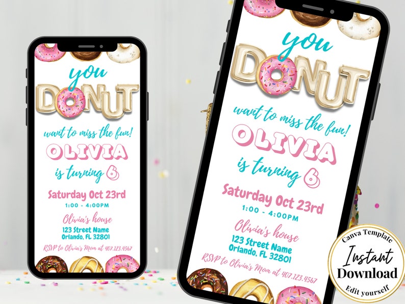 Donut Birthday Invitation Digital Electronic Donut Birthday Invite Donut Birthday Party Text Invitation Donut Miss it