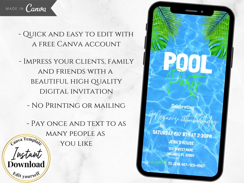Pool Party Digital Invitation Pool Party Birthday Electronic Etsy