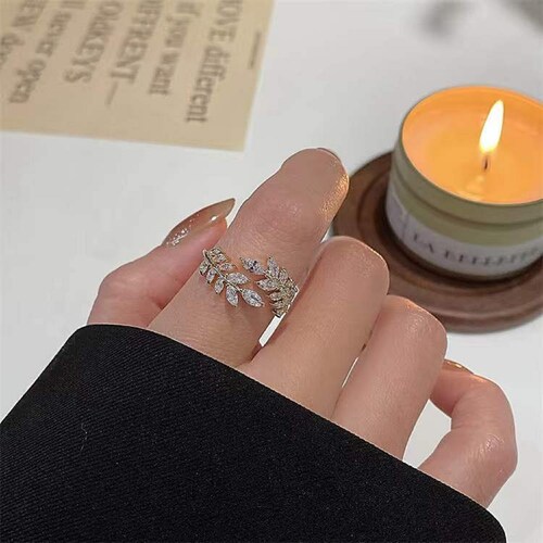 Niche Leaf Ring Light Luxury Full Of Diamonds And Micro-set Zircon Opening - Luxury Ring • Woman Jewelry • Gift For Her • Party shops Ring