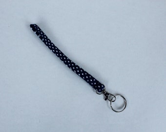 Navy spotted cotton wristlet keyfob