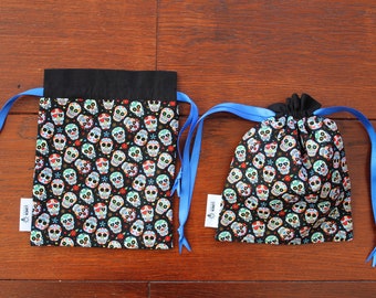 Colourful skulls drawstring bag