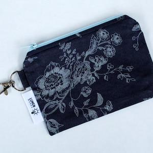 Monedero de algodón gris-azul / bolsa pequeña con cremallera