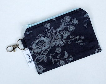 Porte-monnaie/petite pochette en coton gris-bleu