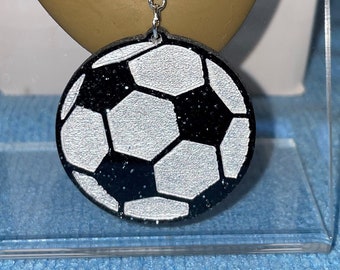 Soccer ball earrings Black glitter acrylic.