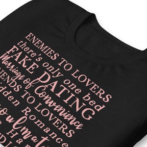 Romance Novel Tropes Shirt for Reader Bookworm and Bibliophile, BookTok Trend, Enemies to Lovers, Forbidden Romance, there's only one bed image 5