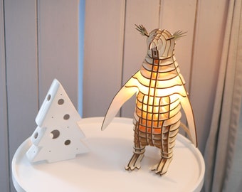 Decorative wooden penguin lamp