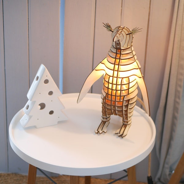 Lampe pingouin décorative en bois