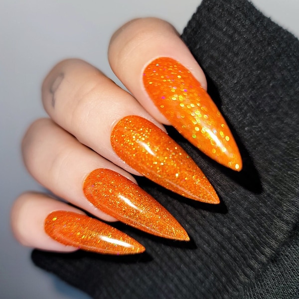 Pumpkin Cider | Super Sparkle Collection | Hand Painted Press On Nails | Durable Nails | Sparkle | Unique | HighMaintenanceManii