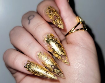 Goddess | Gold Flake | Royal | Hand Painted Press On Nails | Durable Nails | Fake Nails | Unique | HighMaintenanceManicure