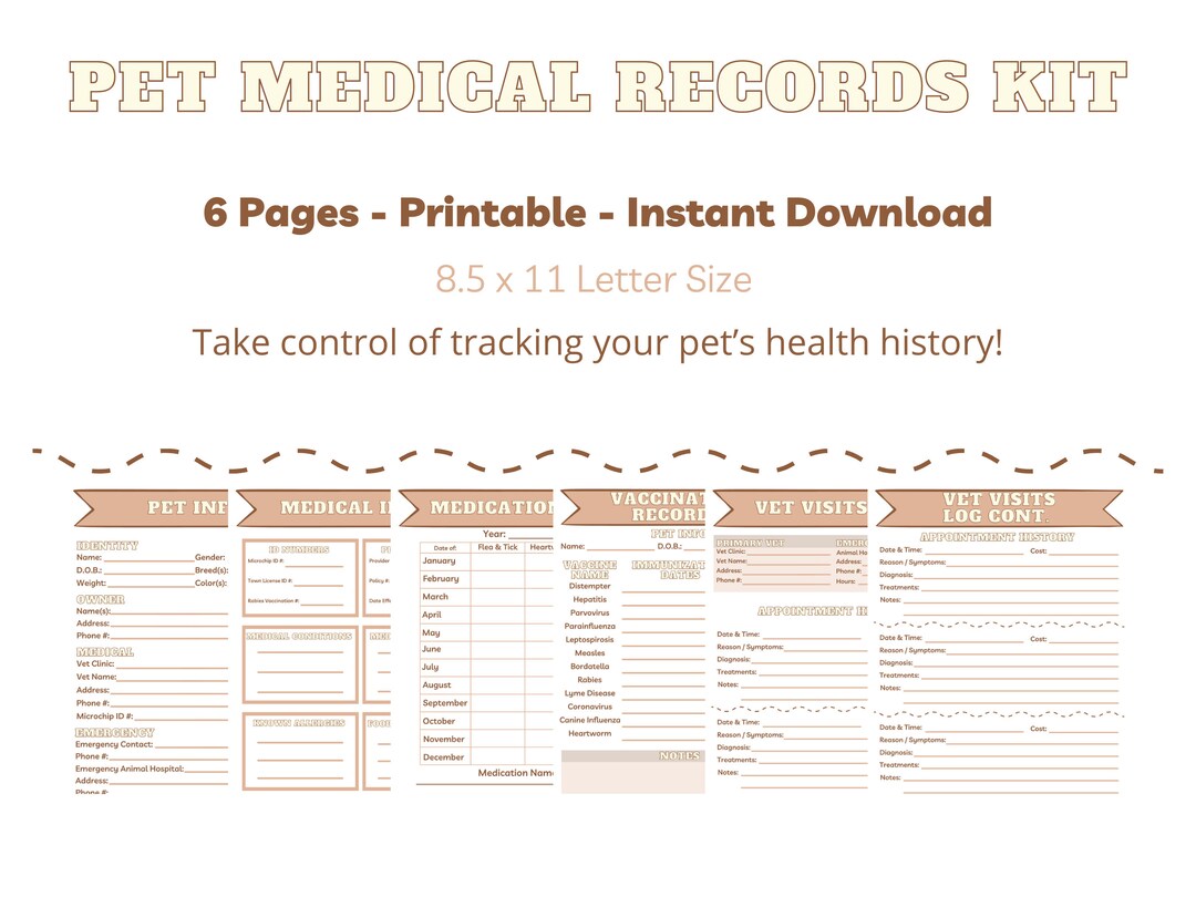Pet Medical Records Kit Puppy Planning 8.5 X 11 Printable Etsy