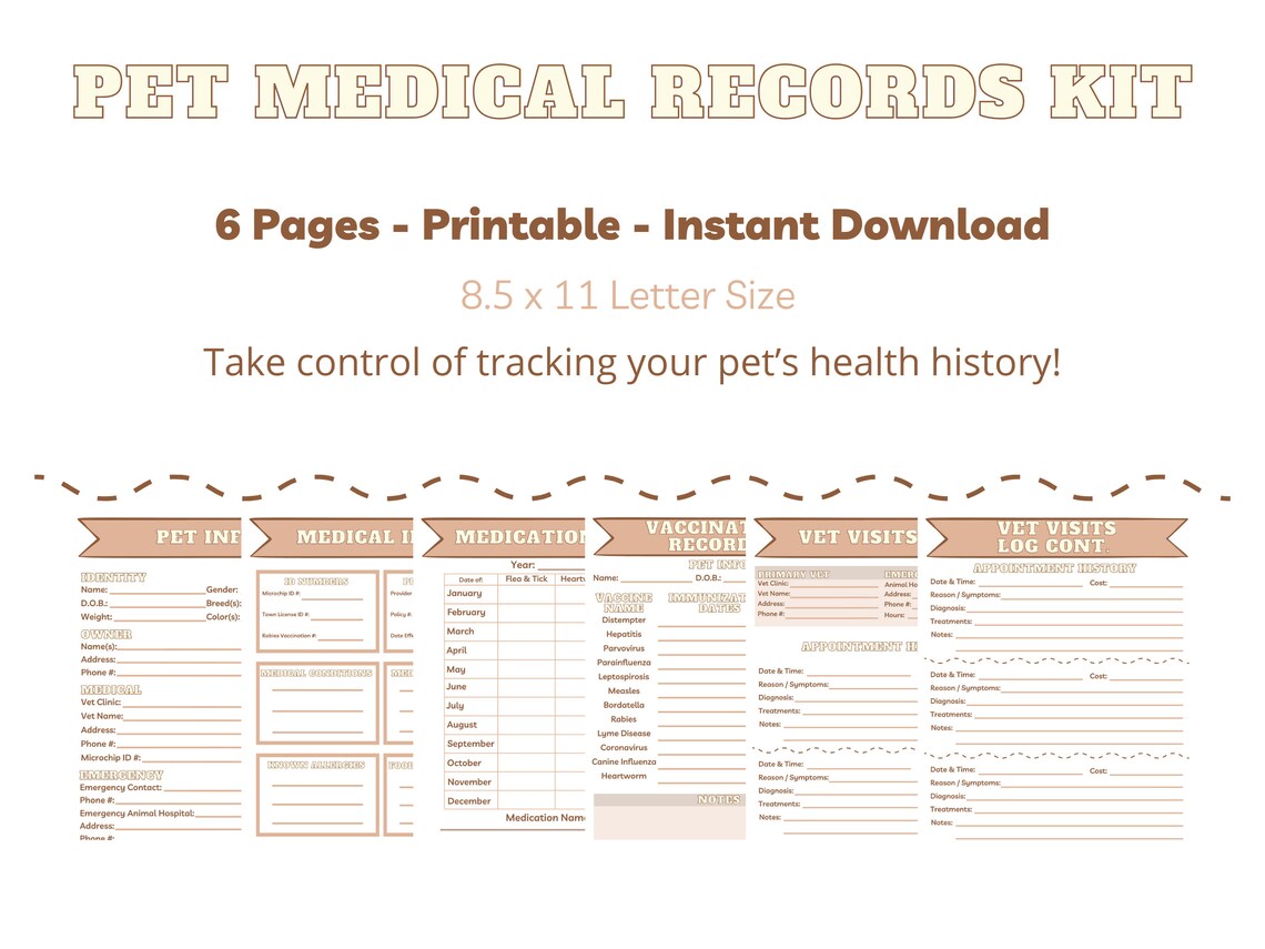 Pet Medical Records Kit Puppy Planning 8.5 X 11 Printable Etsy