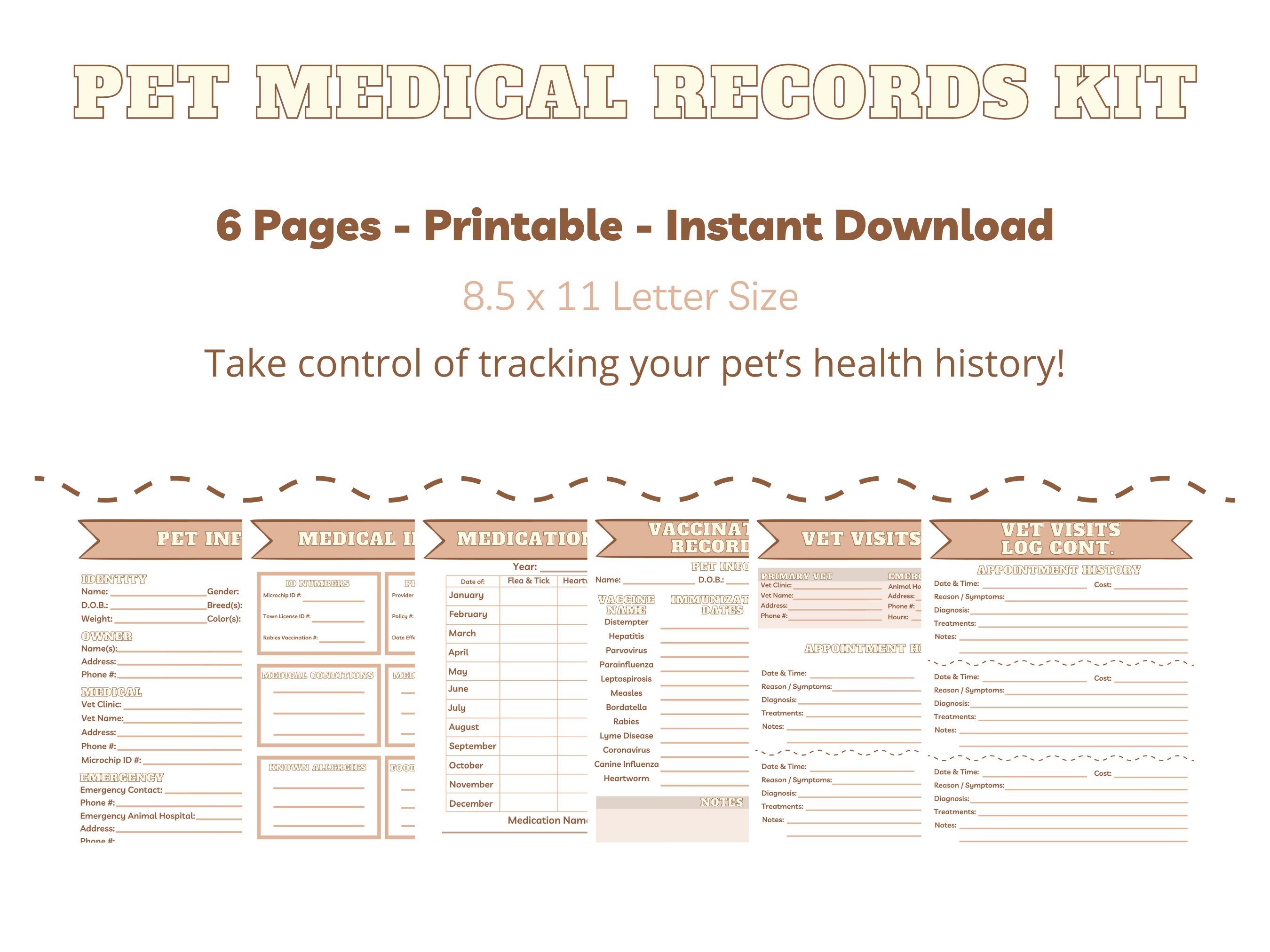 Pet Medical Records Kit Puppy Planning 8.5 X 11 Printable Etsy