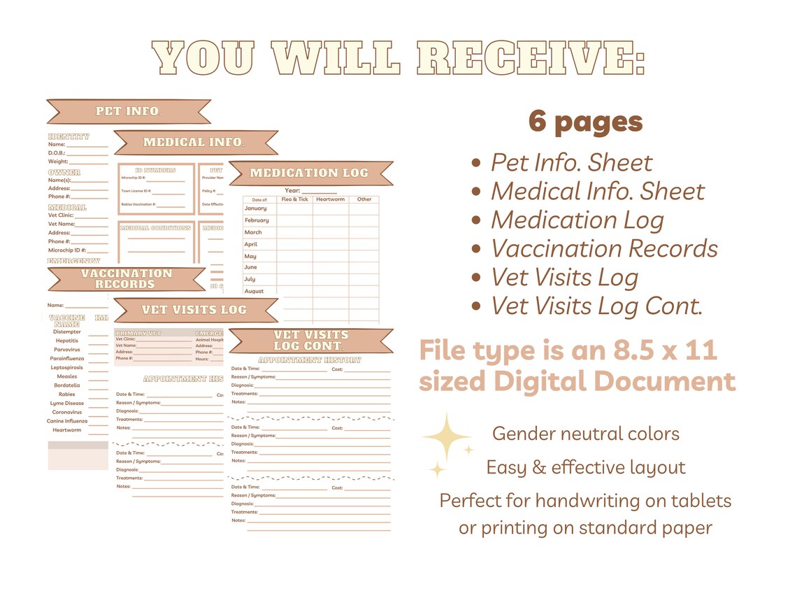 Pet Medical Records Kit Puppy Planning 8.5 X 11 Printable Etsy