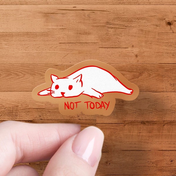 Lazy Cat Sticker, Cute Feline 'Not Today' Quote, Red and White, Laptop Decal, Funny Cat Memes, Office Humor, Cat Lover Gift, Vinyl Decal