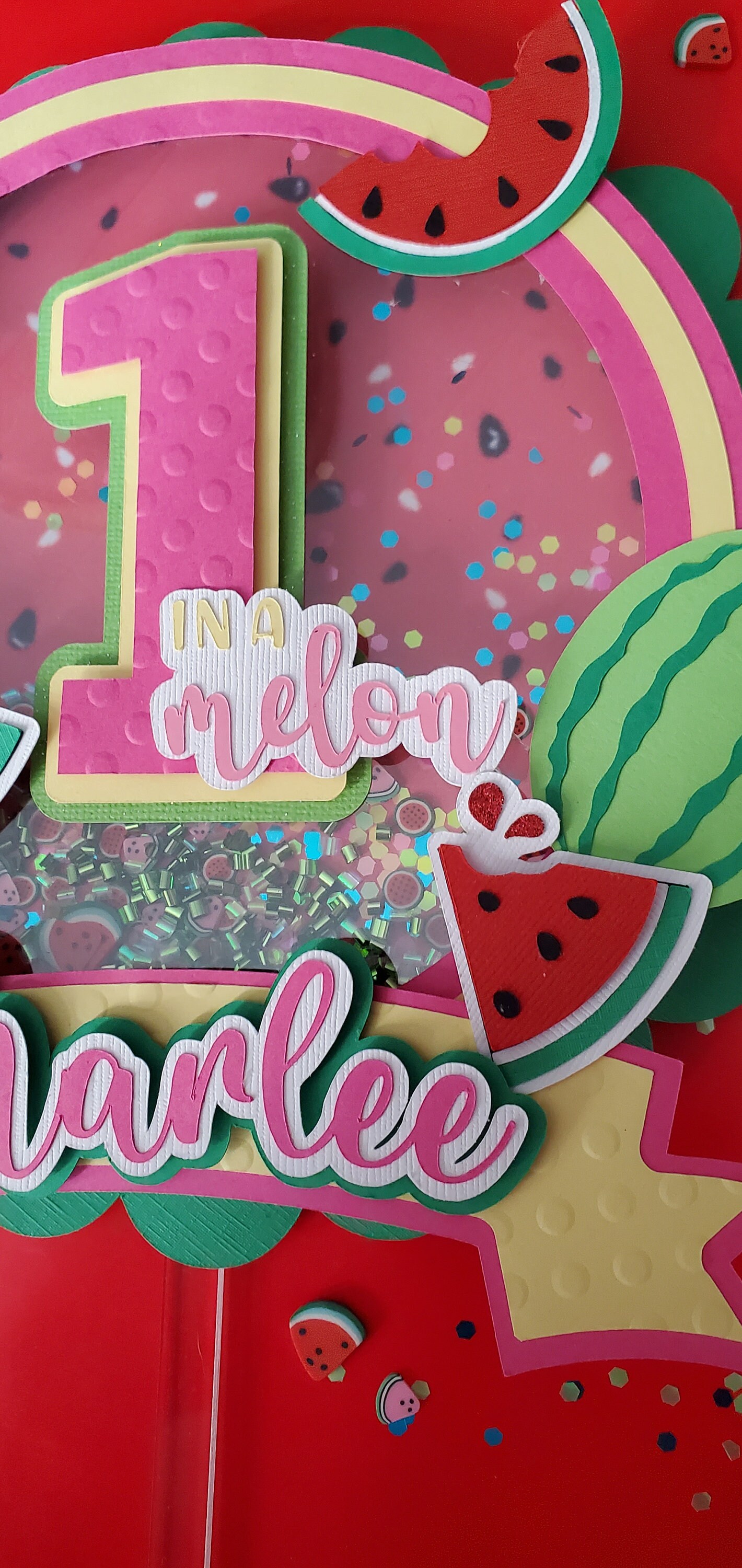 MUWEOL One In A Melon Wooden Cake Topper - Watermelon Themed 1st Birthday Party Decorations - View #7