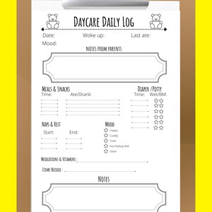 Printable Daycare Daily Log Nanny Log Babysitter Daily Log Instant ...