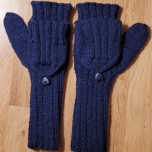 Fäustlinge mit Kappe für Erwachsene. Handschuhe Handwärmer Wolle Winter Damen Erwachsene Strick warm fingerlos Fäustling.