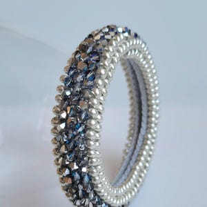 Preciosa Crystal Bracelet - Handmade. Easter Gift, Seed Beads, Pearl Bracelet, Handmade. Silver Bermuda Blue. Flyflies
