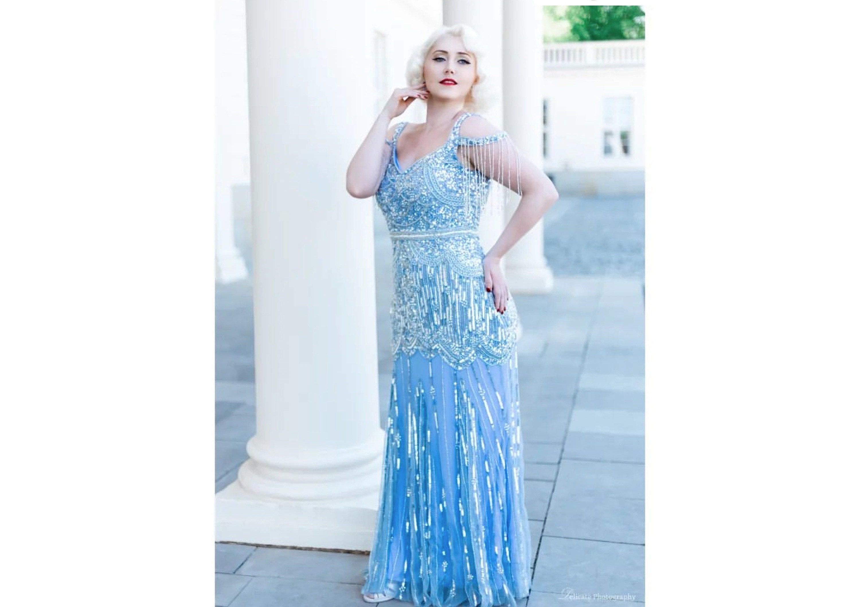 Buy Plus Size Chloe Blue Tie Open Back Maxi Prom Dress 1920s Great Gatsby  Art Deco Downton Abbey Bridesmaid Wedding Reception Online in India - Etsy